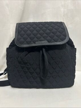 NWT Vera Bradley Black Quilted Drawstring Flap Backpack